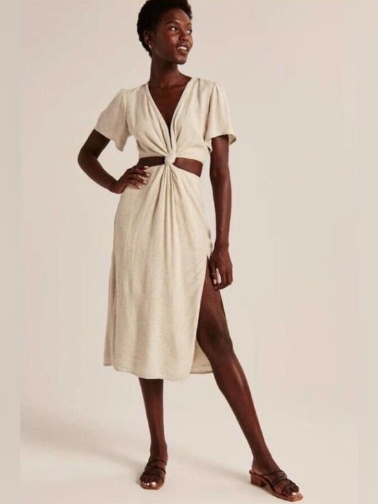 Abercrombie & Fitch Dresses & Skirts - Abercrombie & Fitch Knot Front Cutout Midi Dress in Light Beige xs petite